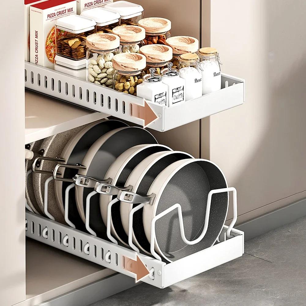 NEW Kitchen Multifunctional Organizer - Pull-Out for Pots/Pans, Sliding Lid Holder, Spice Rack & Dish Drying Racks Drawer