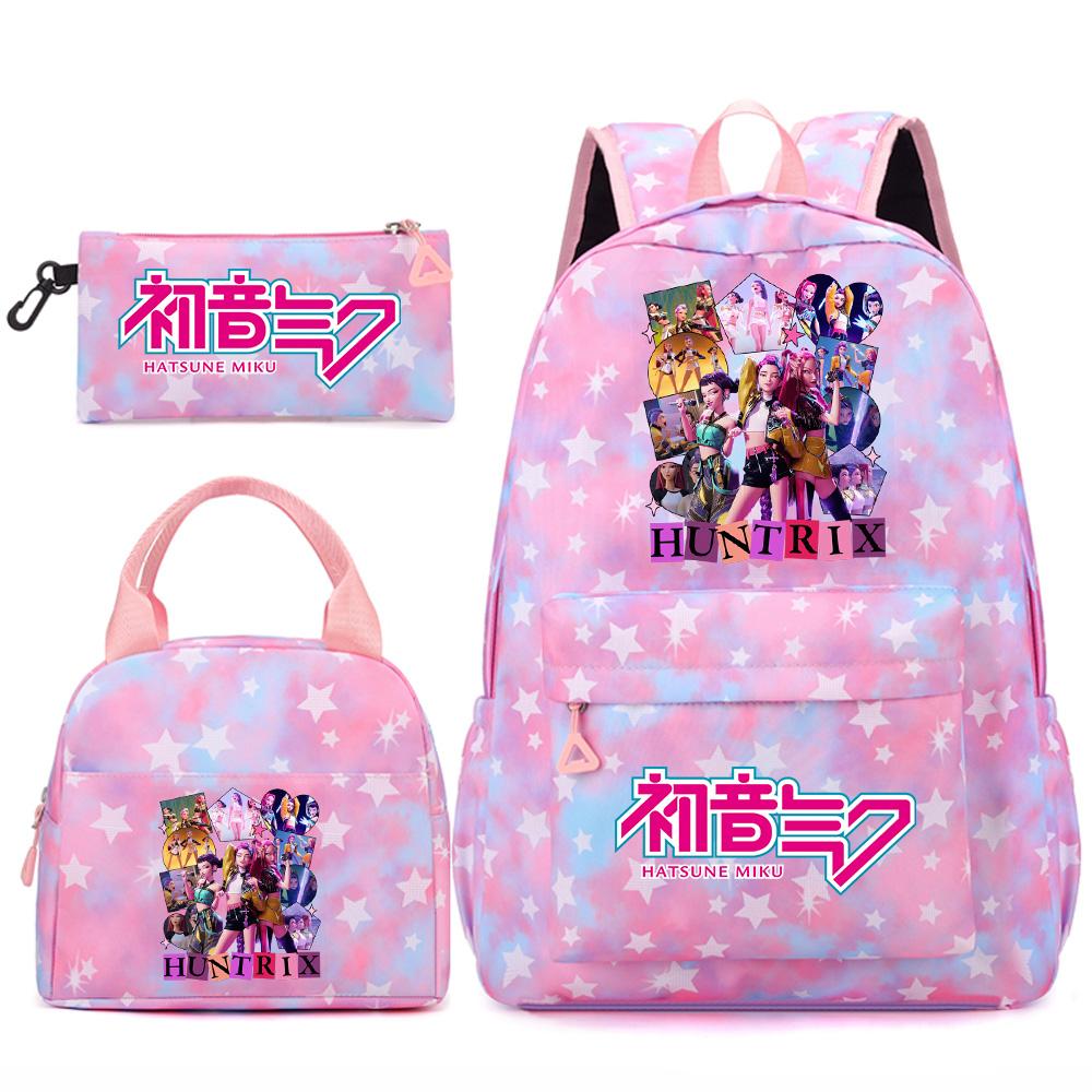 3Pcs/set Anime Cartoon Demon Hunters Printed Backpack Handbag Pencil Case for Teenger Student Girl Boy Large Capacity Waterproof Bookbag