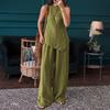 Women's Irregular Hem 2 Piece Outfit Sleeveless Crew Neck Top Wide Leg Pants Lounge Set Summer Casual Tracksuit