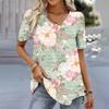 New Floral Print T-Shirt for Women Summer V-Neck Pullover Tops Female Oversized Short Sleeve Tees Fashion Basic Ladies Clothing