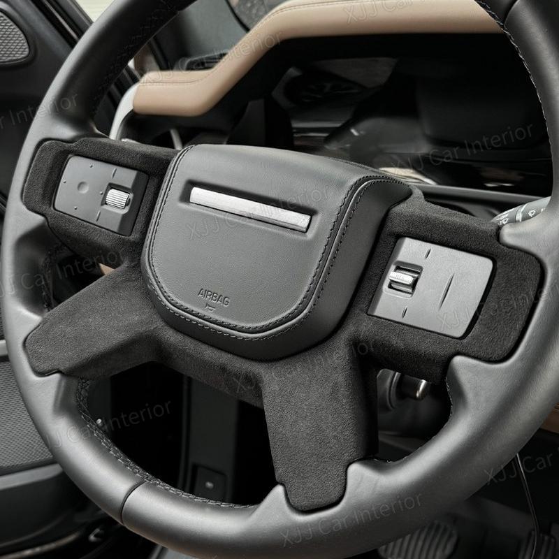For Land Rover Defender 90/110 2020-2025 Car Steering wheel Panel Frame Cover Trim Sticker Suede Wrap Car Interior Accessories NG7
