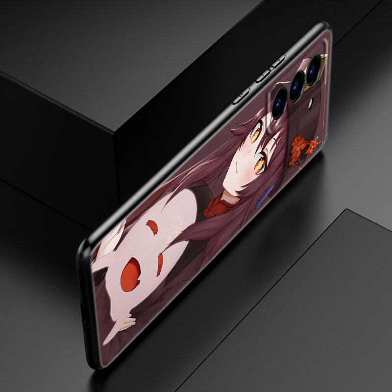 Hu Tao Genshin Impact Black Silicone Phone Case For Samsung Galaxy S23 S21 S20 FE S24 S22 Ultra S10E S10 S9 S8 Plus