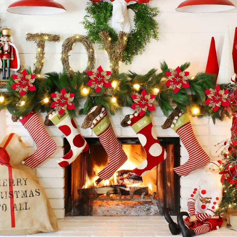 Christmas Red Gold Glitter Flowers Artificial Poinsettia Flower for Xmas Tree Ornaments Navidad New Year Party Home Decoration