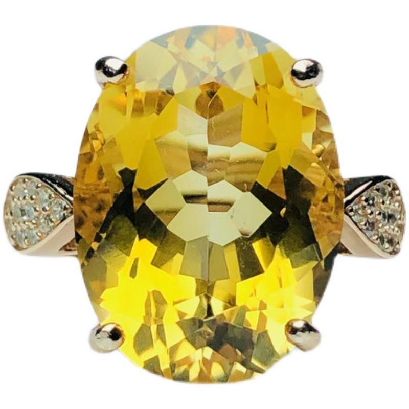 Yellow Citrine Imitation Diamond Ring - Women's Open Gem, Large Particle, Dazzling Design