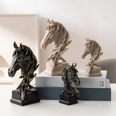 Винтажный стиль Статуэтка головы лошади Коллекционная полимерная фигурка Рустикальная скульптура бюста животного для декора дома, офиса, рабочего стола