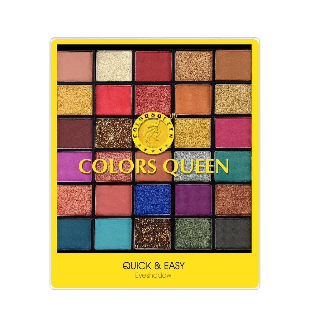 Палетка теней Colors Queen Quick & Easy | Палетка из 30 разноцветных теней с матовыми, сатиновыми и глиттерными оттенками | Высокопигментированная, Легко наносится