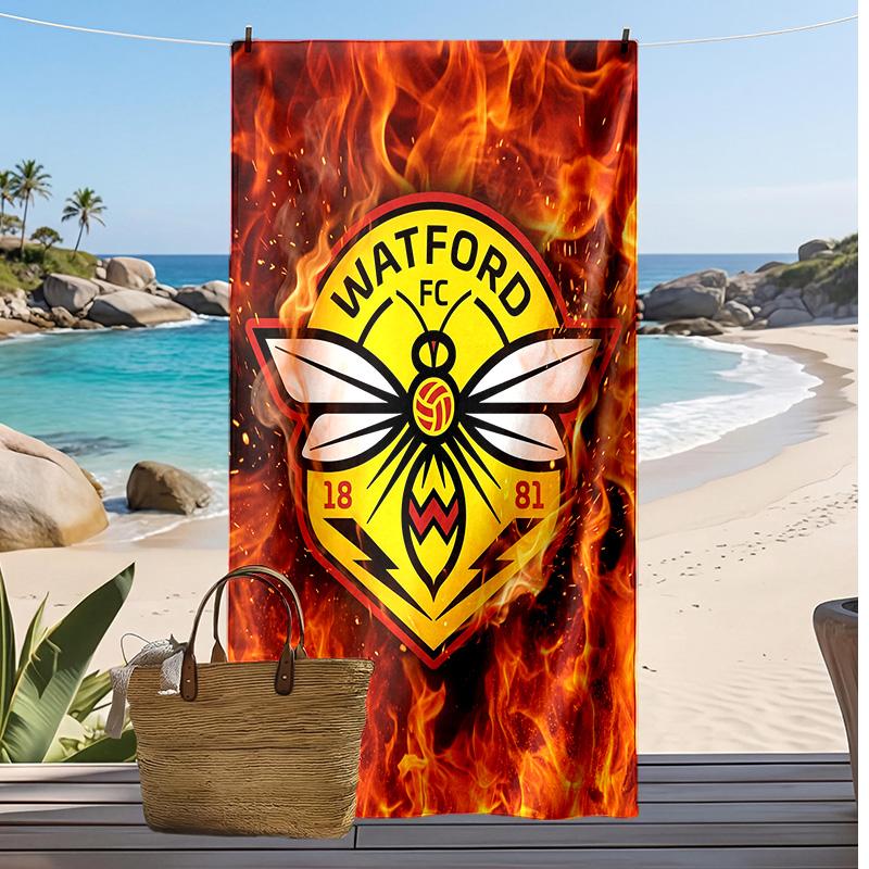 Watford Football Print Beach Towel, Large Soft Quick Dry Towel for Beach Camping Swimming