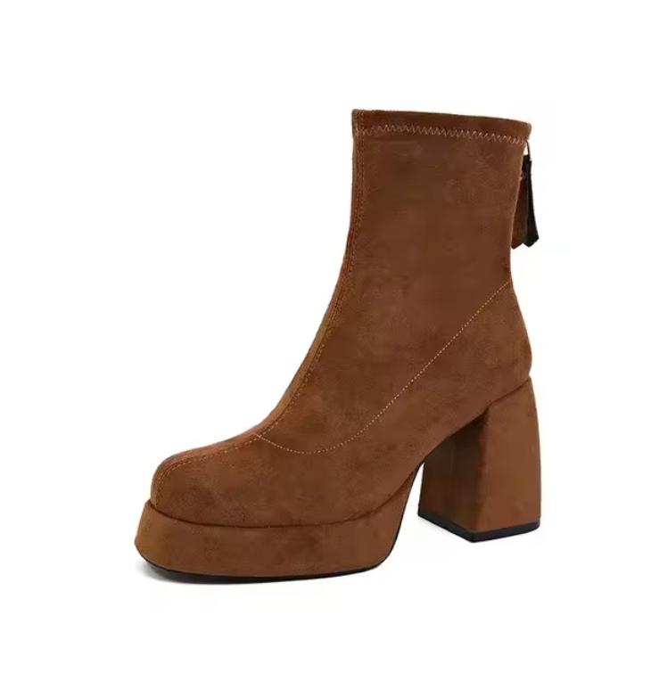 2026 Women's Fashion High-heeled Boots Winter New British Style Soft Sole Anti-slippery Versatile Keep Warm Leather Shoes