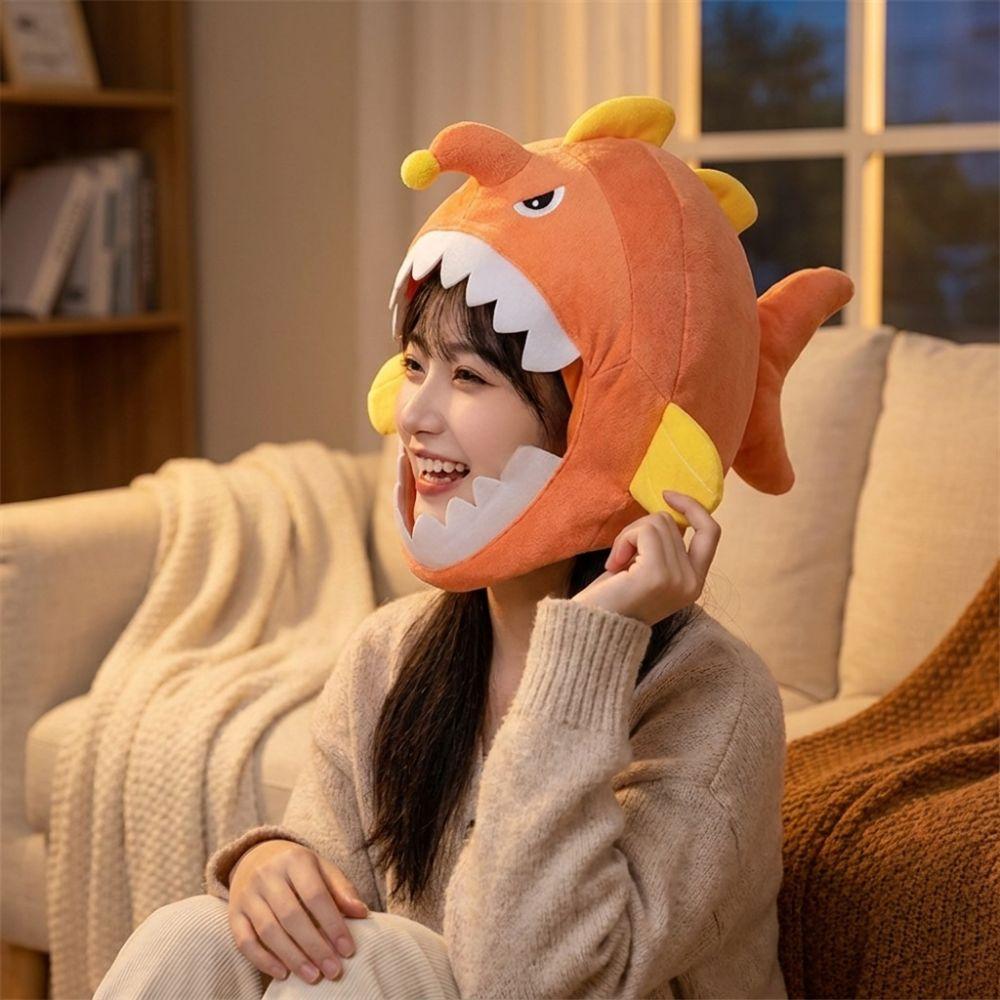 Soft Skin-friendly Plush Anglerfish Hat Cotton Filled Fish Headwear Party Photo Prop Hat Fantasia