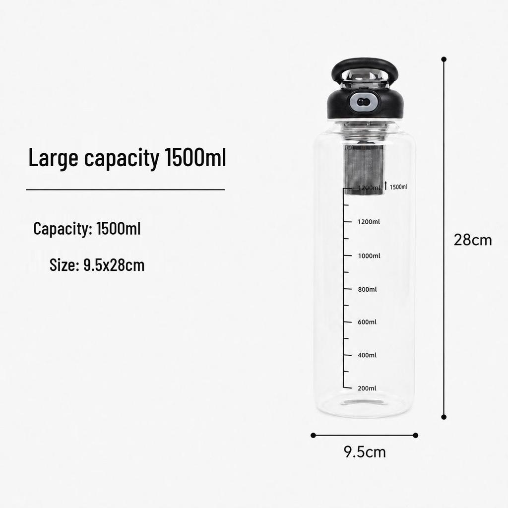 High-Capacity Glass Tea Separator Cup - Travel-Friendly, Heat-Resistant, with Measurement Scale, Thick Single Layer for Men and Women.