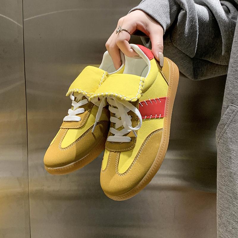 Модные женские повседневные кроссовки с цветными блоками и шнуровкой, весна-осень, с круглым носком, спортивная повседневная обувь в корейском стиле