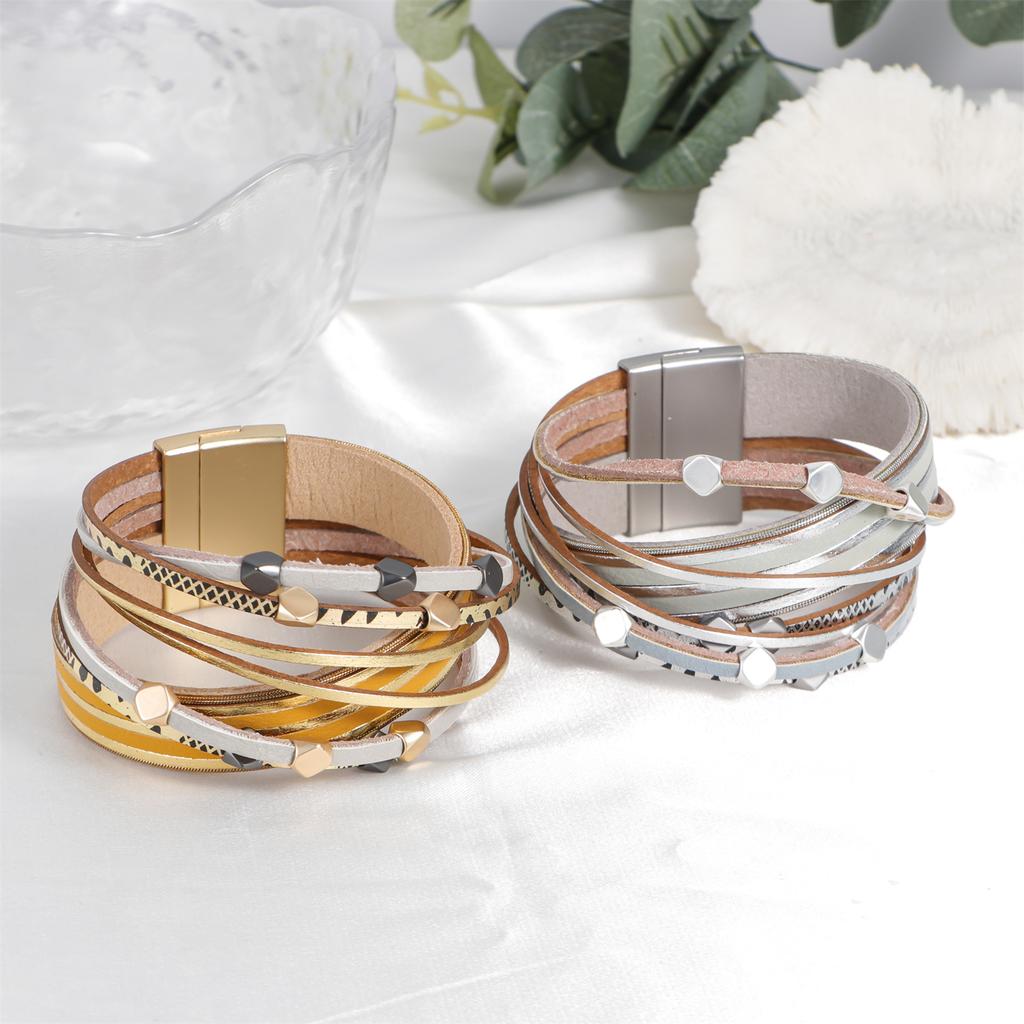 Кожаный браслет для женщин, цепочка, бохо, многослойный браслет, женский ювелирный аксессуар