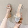 Большие прозрачные босоножки женские на высоком каблуке 2024 года, новый средний каблук, модная универсальная верхняя одежда на толстом каблуке, со стразами, классные тапочки