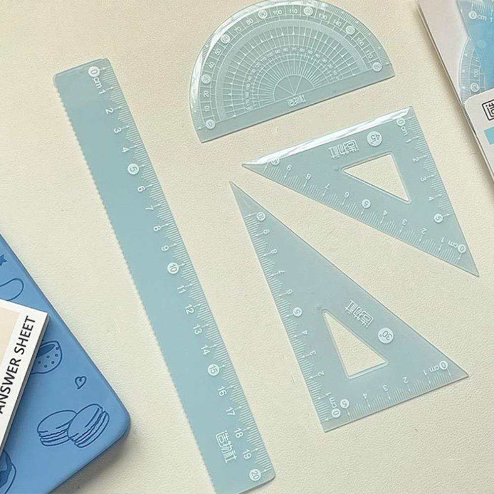 4 шт./набор Утолщенная прямая линейка Прозрачный угольник Многофункциональный набор желе-линеек Мальчики/Девочки
