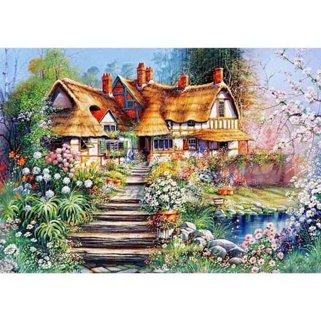 DIY 5D Алмазная картина Дом Полный круглый Алмазная вышивка Мозаика Крест Стежок Горный хрусталь