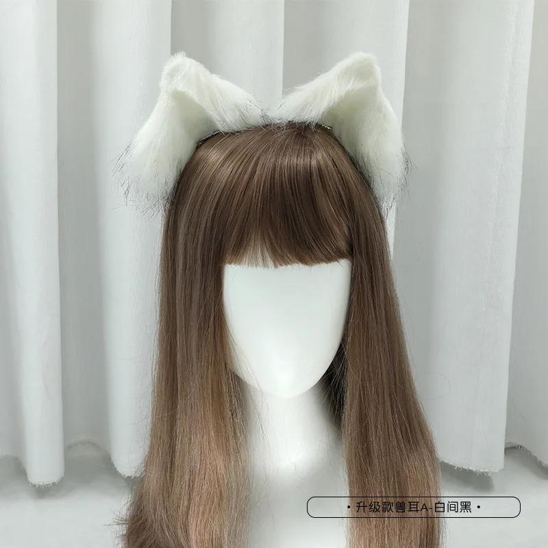 Новый готический плюшевый лисий кошачий ободок на голову с искусственными милыми волчьими ушками, повязка для волос, аксессуары для волос для косплея, головной убор для вечеринки на Хэллоуин