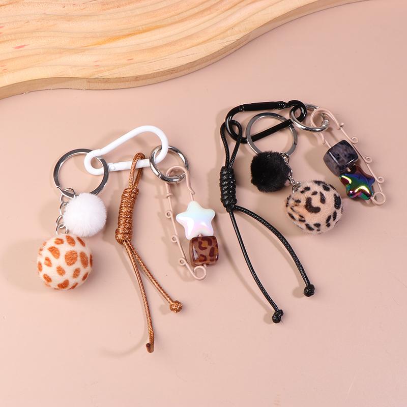 Creative Leopard Print Fur Ball Pin Keychain Knot Simple Braiding Rope Knot For Girls Bag Pendant Hanging Decoration