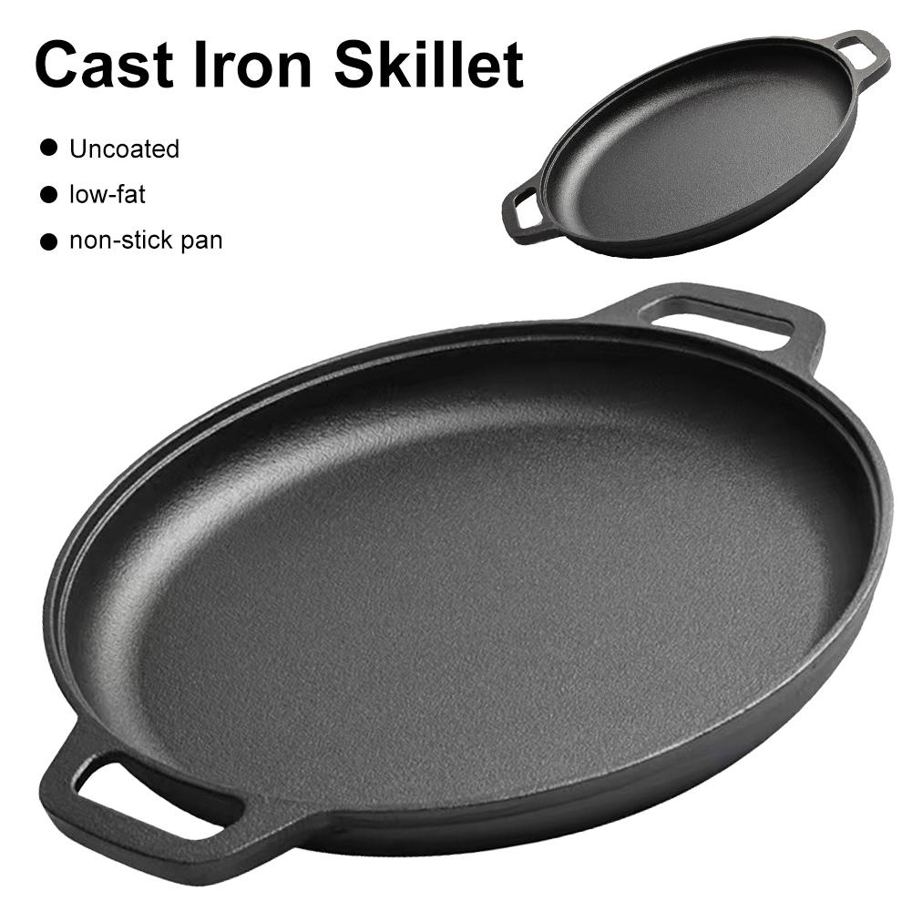 Cast Iron Round Griddle For Crepes And Pizza Non-Stick BBQ Camping Fry Pan Steak Pork Chicken Cooking Pot Kitchen Cooking Pot