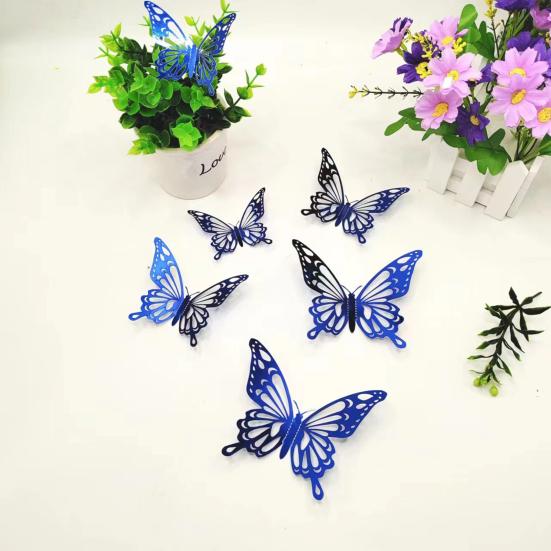 12 шт. 3D Наклейки-бабочки на стену Съемная наклейка на стену для украшения торта на день рождения 3 размера Полые металлические бабочки DIY