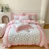 4Pcs Princess Bow Korean Duvet Cover With Ruffle Lace Luxury Bedding Set Bed Sheet For Girls Flower Bedspread Decor Home