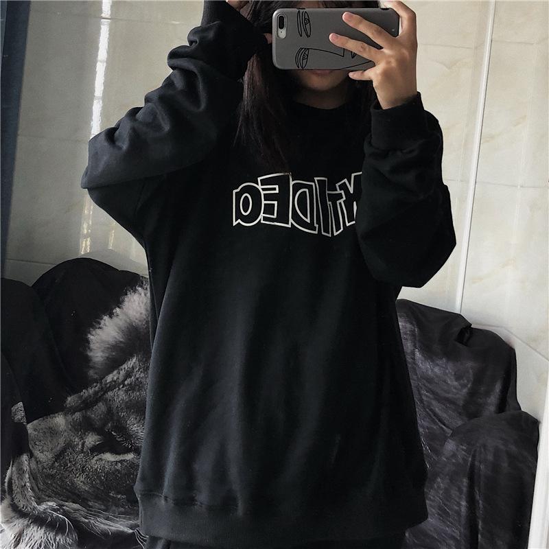 Autumn New Loose Letter Printed Round Neck Long-sleeved Sweatshirt for Female Students Thin Coat Clothes for Women