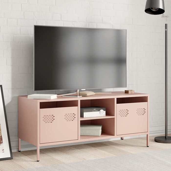 VidaXL Meuble TV rose 101,5x39x43,5 cm acier laminé à froid, support TV, buffet TV, armoire hifi, banc TV, armoire en métal, 851299