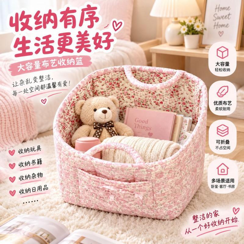 Foldable Fabric Storage Basket With Floral Print Large Capacity Laundry Hamper Bedroom Dorm