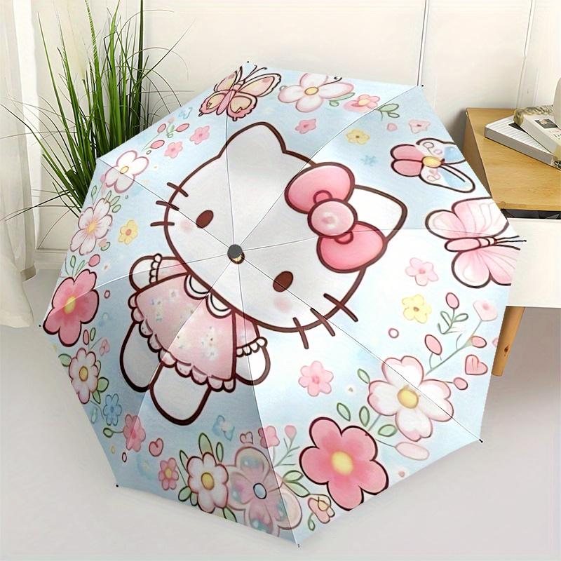 1pc Butterfly Flower Hello Kitty Cartoon Umbrella, Portable 3-Fold Compact Umbrella, Suitable for Camping, Hiking and Travel, Ideal Easter Birthday Gi