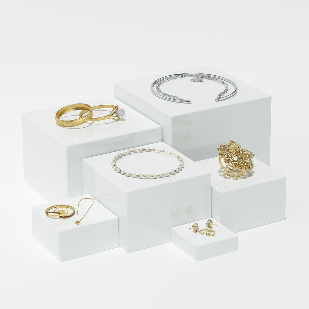 7 Pieces Buffet Riser Stackable Space Saving for Food Cupcake Small Figurine Food Riser for Buffet Table Acrylic Display Stand