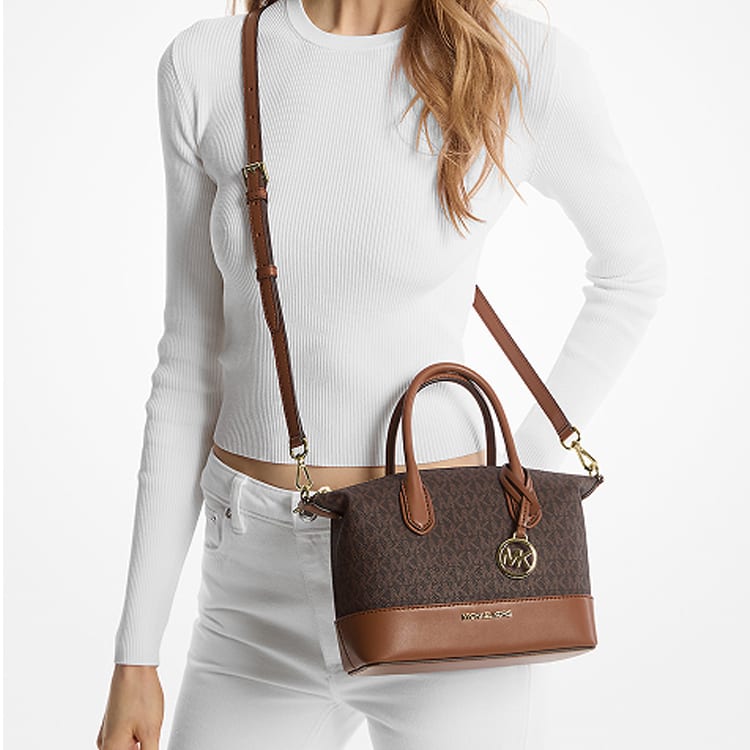 MICHAEL KORS Hyde Monogram Artificial Leather Tote Bag, Shopping Bag, Handbag Small Women's Dark Brown/Acorn Brown 35S4G4FS1B-200