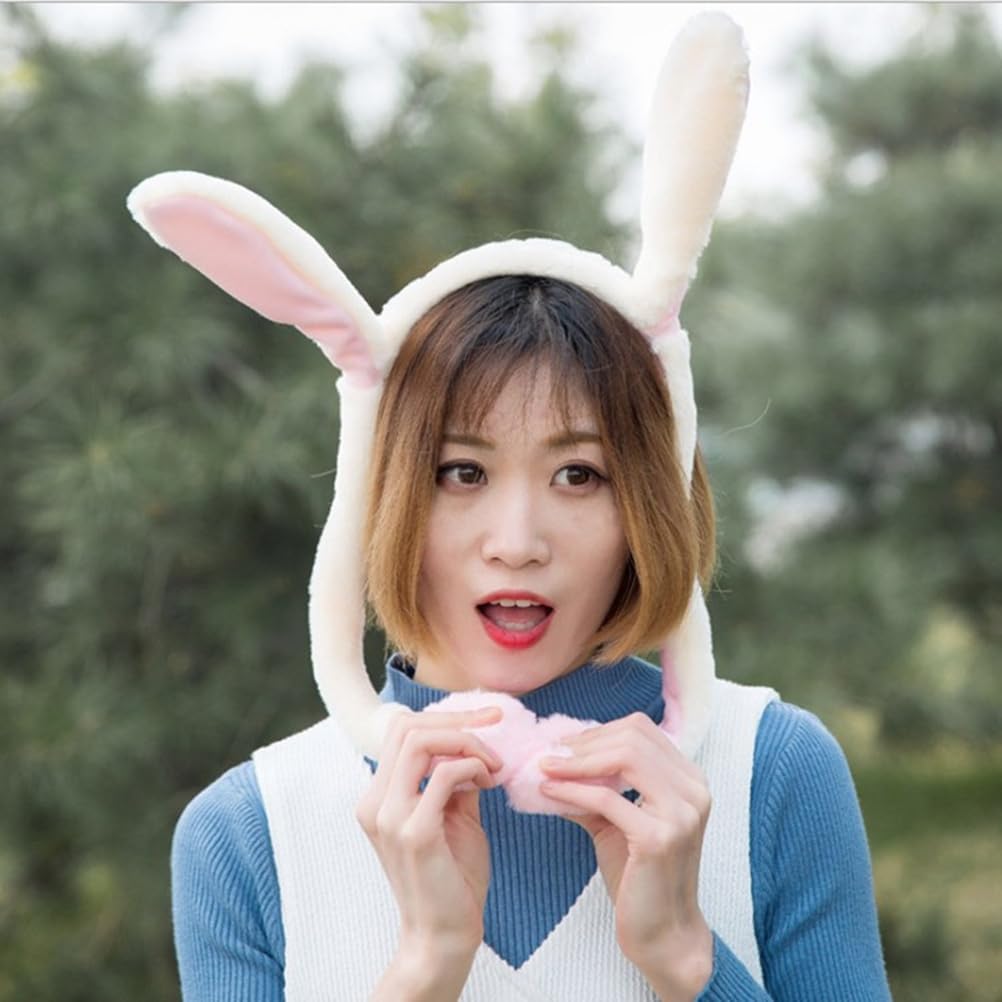KESYOO Ободок с двигающимися заячьими ушками, милый плюшевый материал, плюшевый аксессуар для волос 20 дюймов для вечеринок и косплея, розовый и белый