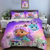 3pcs Multiple Sizes Cute G-Gabbys Cartoon Print Bedding Set 1 Duvet Cover 2 Pillowcases Adult and Kids Bedding Set Luxury Gifts