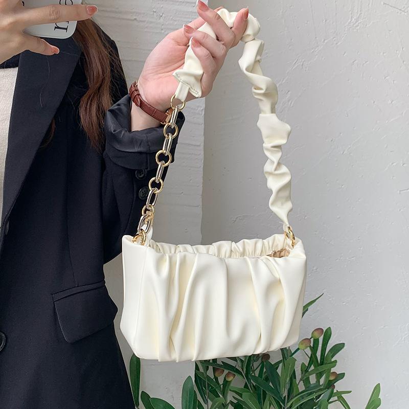 2025 Niche Design New Summer Women's Bag Soft Leather Cloud Bag Pleated Chain Bag Single Shoulder Crossbody Armpit Bag Small Bag