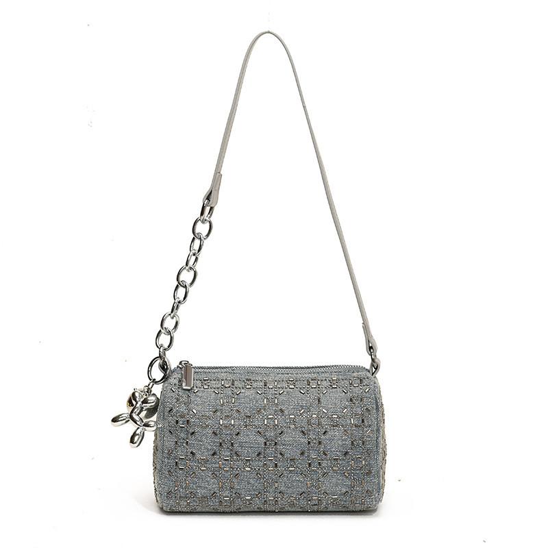 Ielgy Small Square Bag Retro Rhinestone Denim Bag Shoulder Messenger Pillow Bag