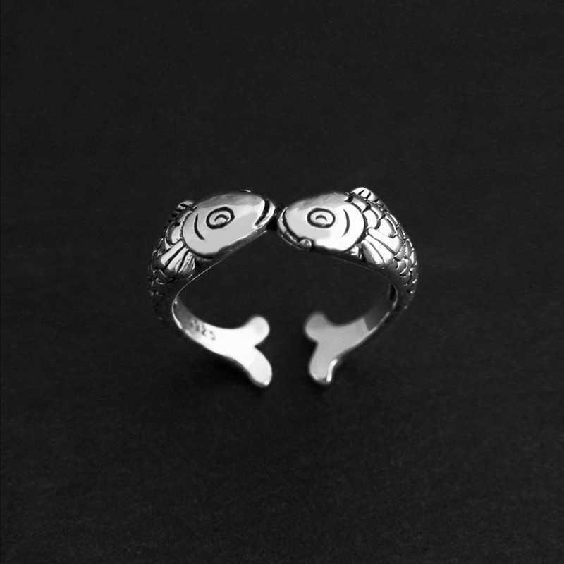 Vintage Double Carp Open Ring - Unisex Retro Design