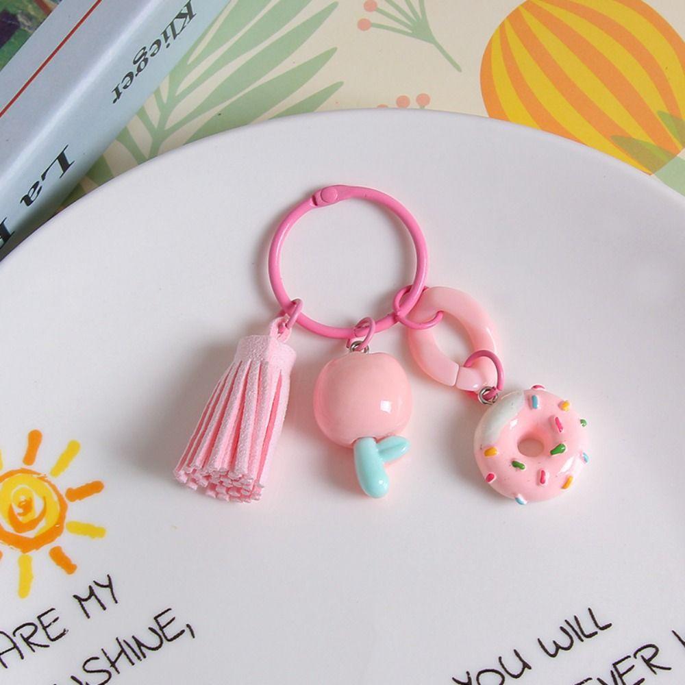 With Tassel Sweet Resin Tulip Keyring Young Girl's Heart Tulip Flower Keychain Pendant   Girls