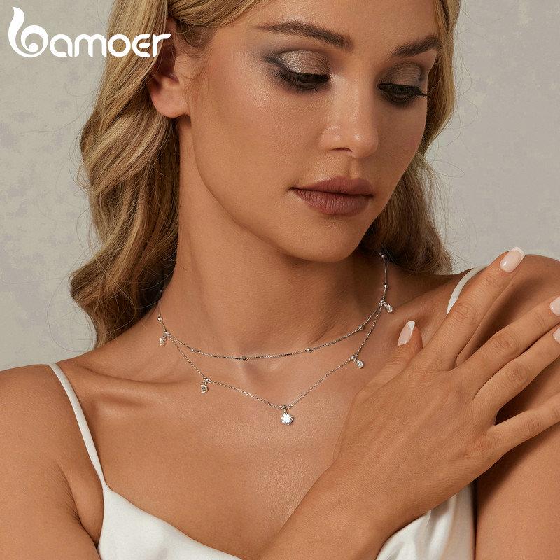 BAMOER двухслойное ожерелье с кисточками из муассанита, стерлинговое серебро 925 пробы, круглое многослойное стильное изящное колье-колье