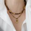 Retro Artificial Tiger's Eye Stone Beaded Necklace Women's High-end Sense Niche Collarbone Chain Fashion Light Luxury Stacked Jewelry