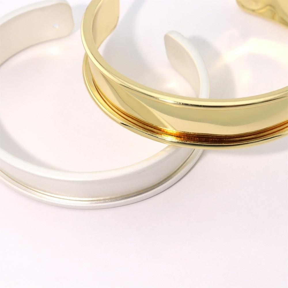 Smooth Wide Concave Groove DIY Bracelet 18K Genuine Gold Simple Bracelet Base for Women