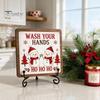 Christmas Hanging Ornament Wooden Tabletop Decor, 2D Pet Santa with Iron Stand, Rustic Festive Home Accents Holiday Sign for And Cafe Shelf,