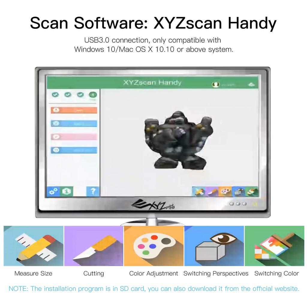 Ручной полноцветный 3D-сканер XYZprinting 2.0 Сканер для 3D-моделирования Высокоточный USB Plug & Play