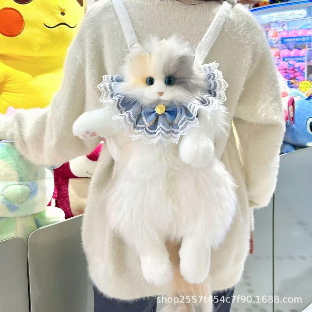 Новый Супер Реалистичный Рюкзак с Тремя Цветами и Кошкой, Полностью Ручная Работа, Милая Плюшевая Кукла Кошка, Сумка для Покупок, Дорожная Сумка для Хранения, Косметичка, Подарок