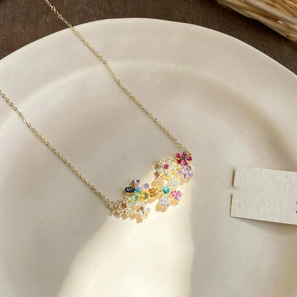 Colored Zircon Zircon Flower Necklace Geometry Design Luxury Jewelry  Women's Jewelry