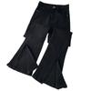 2022 Women's Black Elastic High-Waist Slim Flared Slit Wide-Leg Jeans