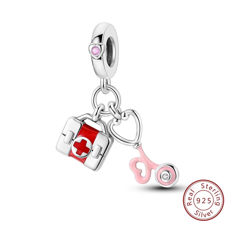 925 Silve Charms Beads Doctor's Teeth Dentist Charms First Aid Kit Dangle For Bracelet Occupation Jewelry Gift