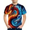 Мальчики Детская одежда Пылающий дракон 3D принт Футболки с короткими рукавами Графические Летняя уличная одежда для детей Детская футболка