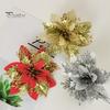 10Pcs/Set Christmas Artificial Flower Glitter Leaves Red Golden Silver-color Layered Xmas Tree Wreath Decoration Fake Flower Photo Props