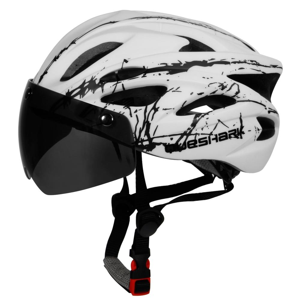 Queshark Ultralight Cycling Helmet with Goggles Bicycle Safety Cap Motorcycle Riding MTB Road Bike Helmet+Removable Yellow/Colorful Lens