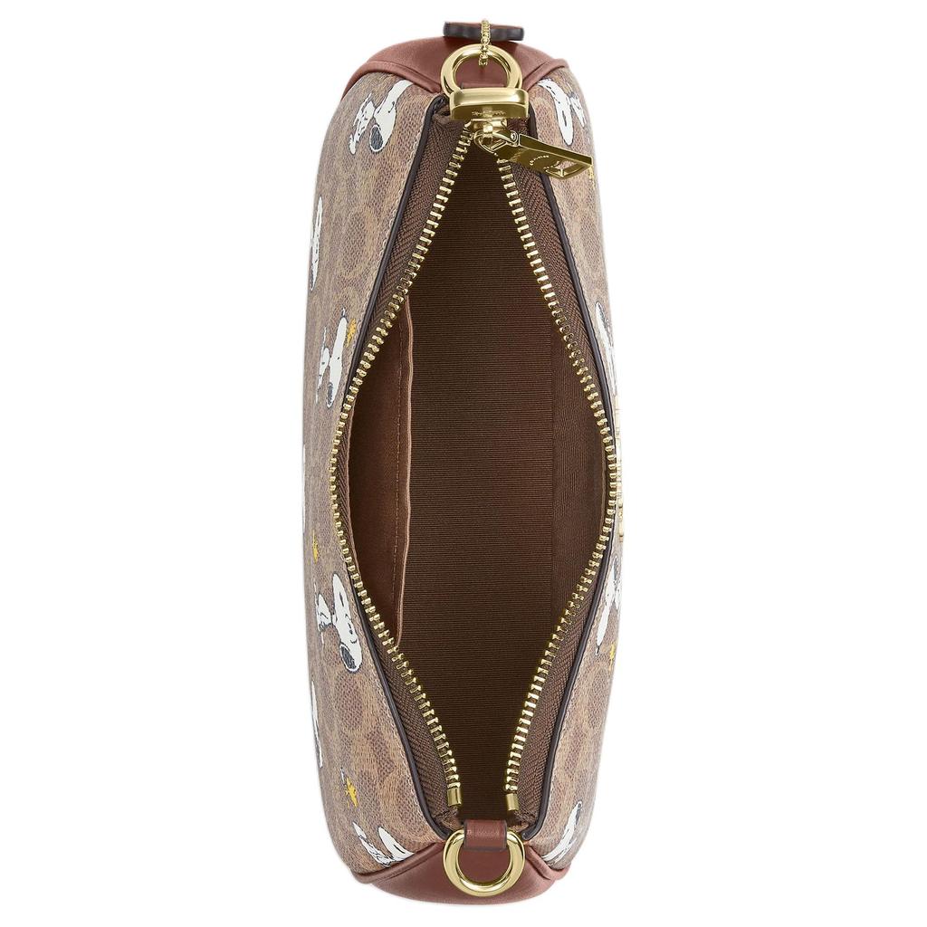 Coach Peanuts Teri 24 Логотип бренда Сумка через плечо из холста с покрытием Средняя Женская сумка через плечо Коричневый CBJ88-IMY3O