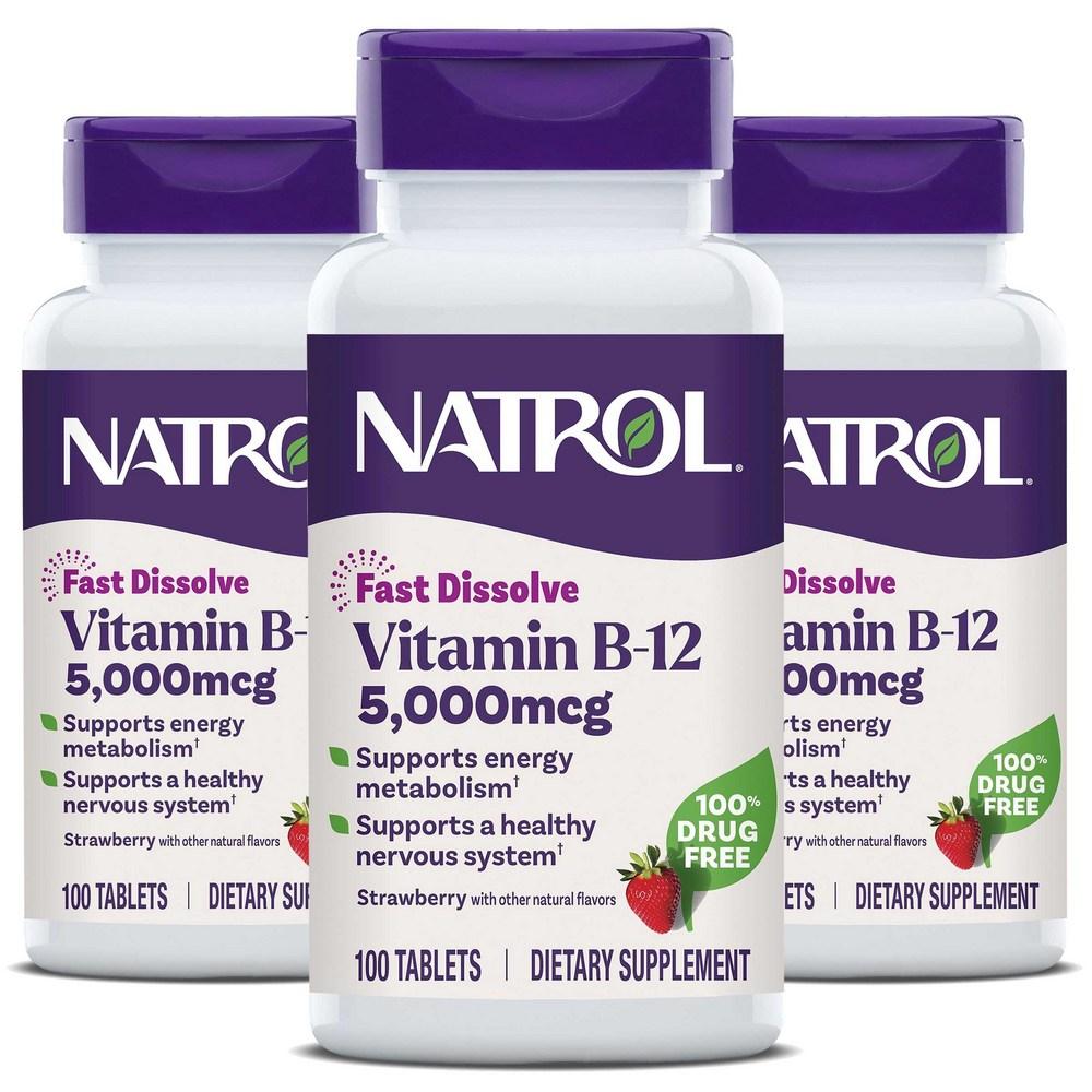 Natrol Витамин B-12 Быстрорастворимые таблетки Клубничный вкус 100 таблеток 3 шт.